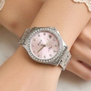 Pulsar Womens Watch 29 mm Pink Diamond Indexes Date 6" New Battery